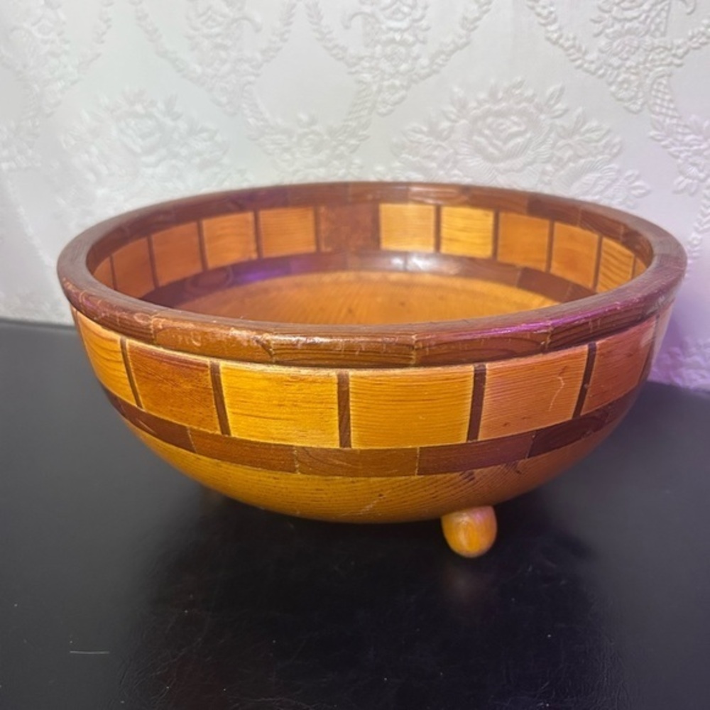 Vintage California segmented redwood bowl